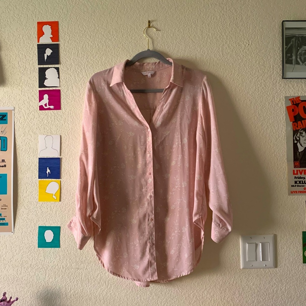 Light Pink Floral Button-Up Blouse